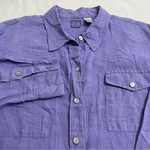Lino by Chico’s 100% Linen Shirt Long Sleeve Button Down Purple Womens Size 8-10